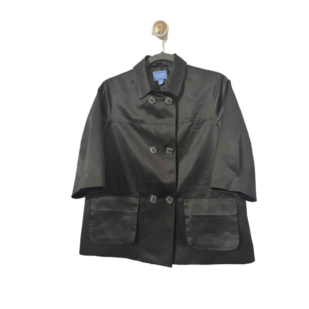Simply Vera Satin Look Jacket Womens Size PSmall Black Cropped Pea Coat Style